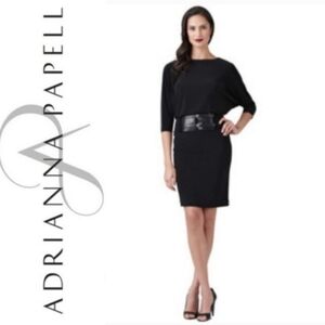 SZ10 NWOT Adrianna Papell Blouson Dress Wide Double Belt Black